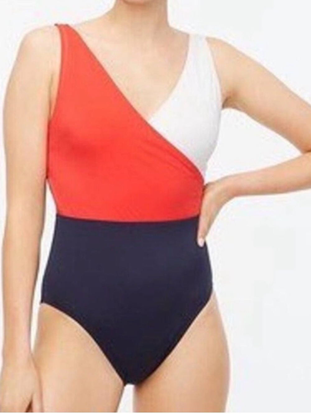 J.Crew Colorblock One Piece Swimsuit Red White Navy Blue Medium wrap style